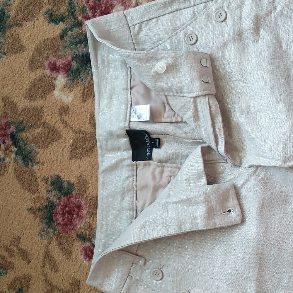 Cynthia Rowley linen blend ankle cropped pants trousers stone tan size 4 - Picture 3 of 5